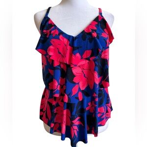 Small Aqua Green Blue Pink Floral Tiered Flounce Ruffle Tankini Top New